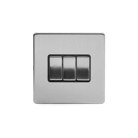 Soho Lighting Brushed Chrome 3 Gang Intermediate Switch BLK Insert Screwless