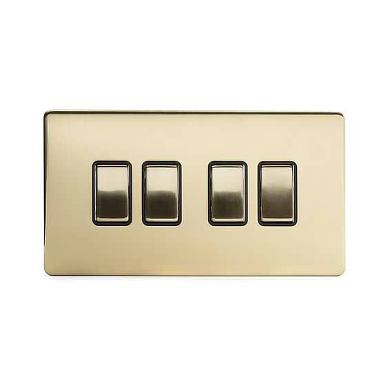 Soho Lighting Brushed Brass 4 Gang Intermediate switch Blk Ins Screwless