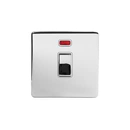 Soho Lighting Polished Chrome 20A 1 Gang Double Pole Switch With Neon Wht Ins Screwless
