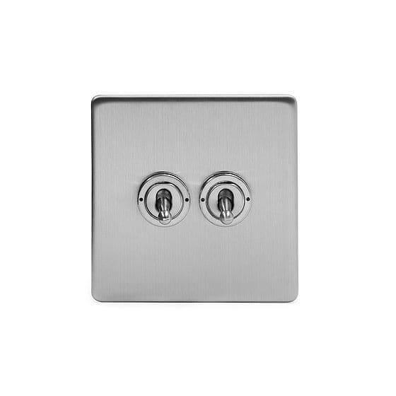 Brushed Chrome 2 Gang 2 Way Toggle Switch with Black Insert