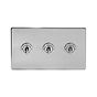 Brushed Chrome 3 Gang 2 Way Toggle Switch with Black Insert