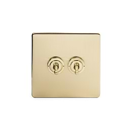 24k Brushed Brass 2 Gang 2 Way Toggle Switch with Black Insert