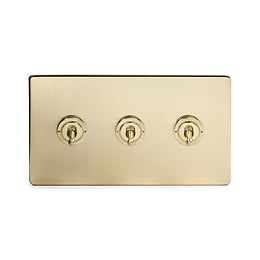 24k Brushed Brass 3 Gang 2 Way Toggle Switch with Black Insert