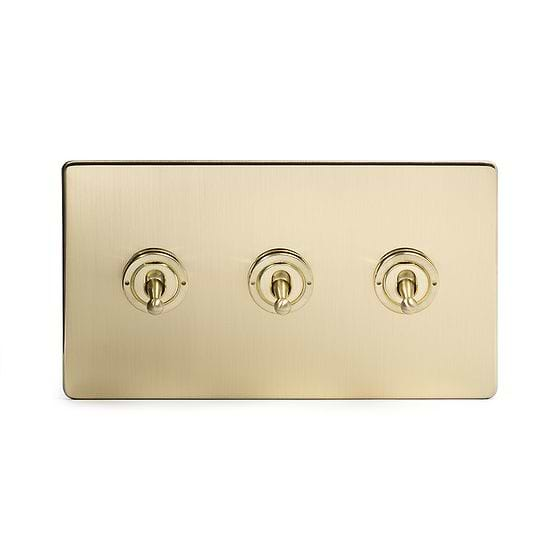 Soho Lighting Brushed Brass 3 Gang 2 Way Toggle Switch Screwless