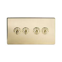 Soho Lighting Brushed Brass 4 Gang 2 Way Toggle Switch Screwless