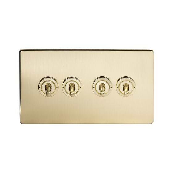 Soho Lighting Brushed Brass 4 Gang 2 Way Toggle Switch Screwless