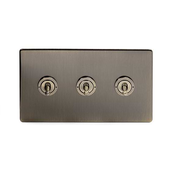 Antique Brass 3 Gang Toggle Light Switch
