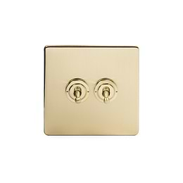 Soho Lighting Brushed Brass 2 Gang Intermediate Toggle Switch Screwless