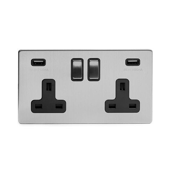 Brushed chrome 2 gang USB socket