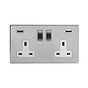 2 gang brushed chrome USB socket with white