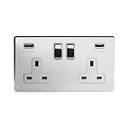 Polished chrome 2 gang usb socket white insert