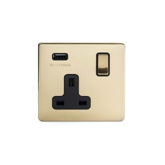 1 gang brushed brass usb socket