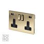 Soho Lighting Brushed Brass 2 Gang 13A SP Socket with 2 x USB-A 3.1A