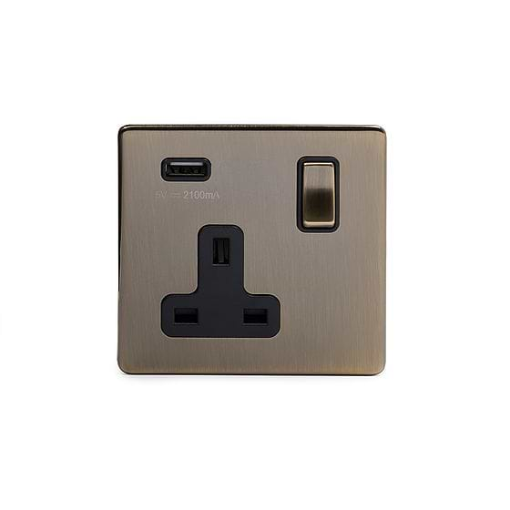 Single Antique brass USB socket