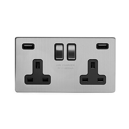 Brushed Chrome Fast Charge USB Socket