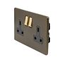 Soho Lighting Bronze & Brushed Brass 13A 2 Gang Switched Socket, DP Black Inserts Screwless