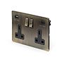 Soho Lighting Antique Brass 2 Gang USB A+C Socket (13A Socket + 2 USB Ports A+C 3.1A)