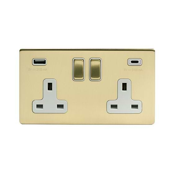 Brushed Brass and White USB C socket