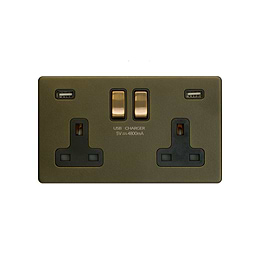 Soho Lighting Bronze 2 Gang 13A DP Socket with 2 x USB-A 4.8A