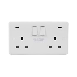 Lieber Silk White 2 Gang USB C+C Socket (13A Sockets + USB Output C+C 3.1amp)