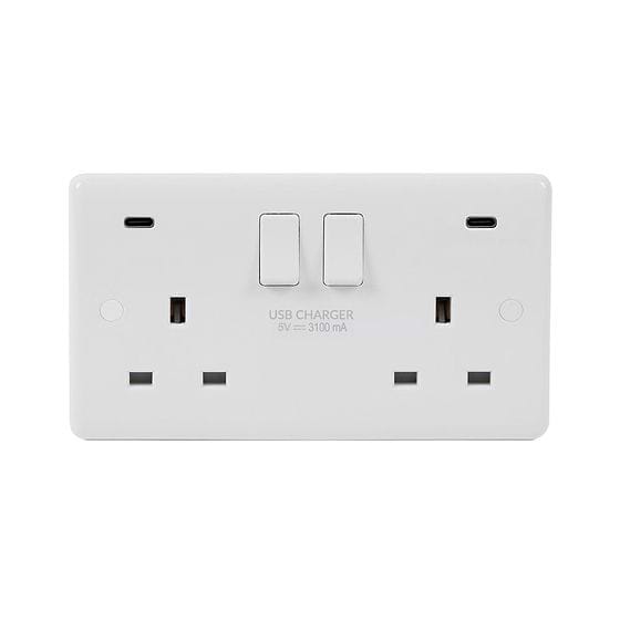 White Plastic 2 Gang USB C sockett
