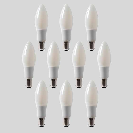 10 Pack - Soho Lighting 4w B15 Small Bayonet 4100K Opal Dimmable LED Candle Bulb with white plastic