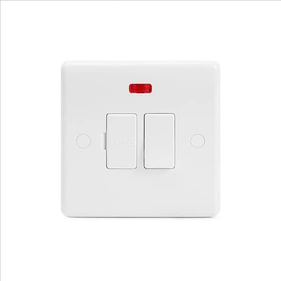 Lieber Silk White 13A Switched Fuse Connection Unit Flex Outlet With Neon - Curved Edge