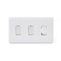 Lieber Silk White 3 Gang Rocker Switch and Dimmer Combo ( 2 -Way Switch & 2 -Way Intelligent Dimmer) - Curved Edge