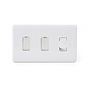 Lieber Silk White 3 Gang Light Switch with 1 dimmer (2x 2 Way Switch & Trailing Dimmer) - Curved Edge