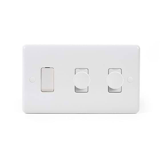 Lieber Silk White 3 Gang Rocker and Dimmer Switch Combo(1 x 2 Way Switch & 2 x Intelligent Dimmer) - Curved Edge