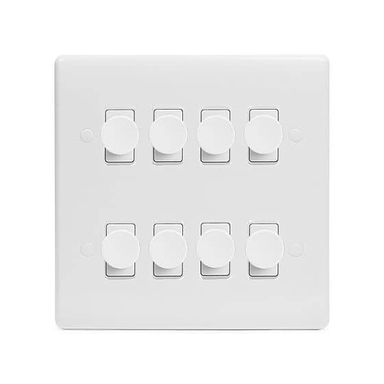 Lieber Silk White 8 Gang 2 -Way Intelligent Dimmer LED 150W LED (300w Halogen/Incandescent) - Curved Edge