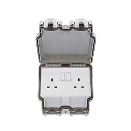 White Plastic 2 Gang Outdoor Socket