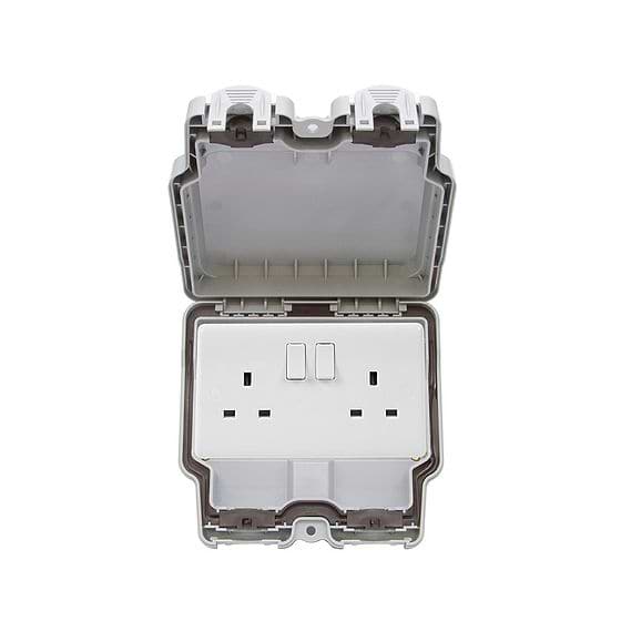 Lieber Silk White 2 Gang Outdoor Socket 13A Double Pole IP66 Weatherproof