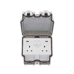 White Plastic 2 Gang Outdoor USB Socket
