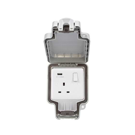 Lieber Silk White 1 Gang Outdoor USB Socket IP66 Weatherproof