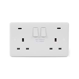 White Plastic USB C + C Socket 2 Gang