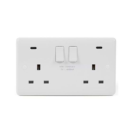 White Plastic USB C + C Socket 2 Gang