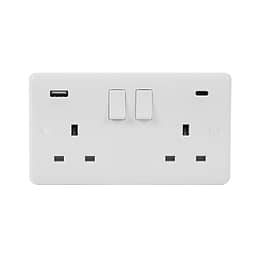 White Plastic 2 Gang USB C Socket