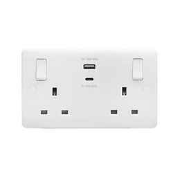 White 2 Gang USB C Socket
