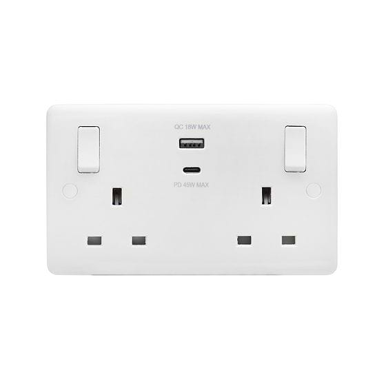 Lieber Silk White 13A 2 Gang Super-Fast Charge 45W USB A+C Socket