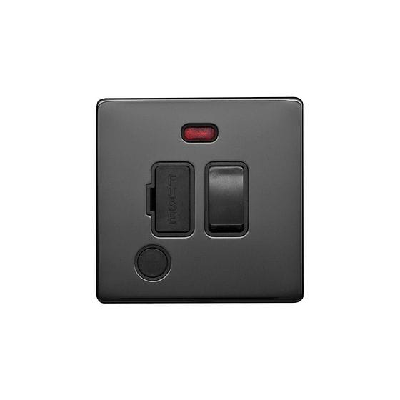 Lieber Black Nickel 13A Switched Fuse Connection Unit&Flex Outlet/Neon-Black Insert Screwless