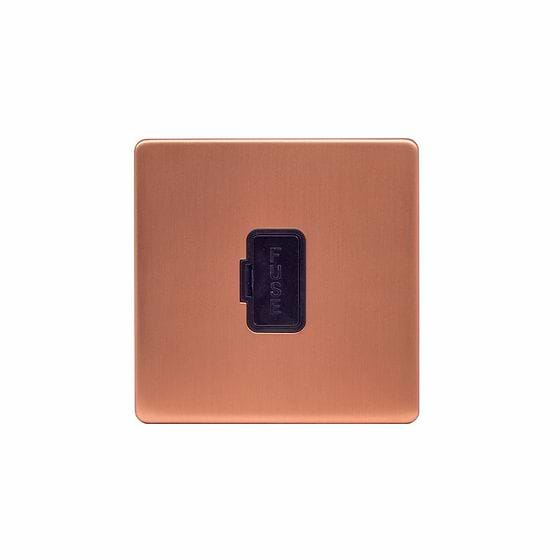 Lieber Brushed Copper 13A UnSwitched Fused Spur (FCU) - Black Insert Screwless