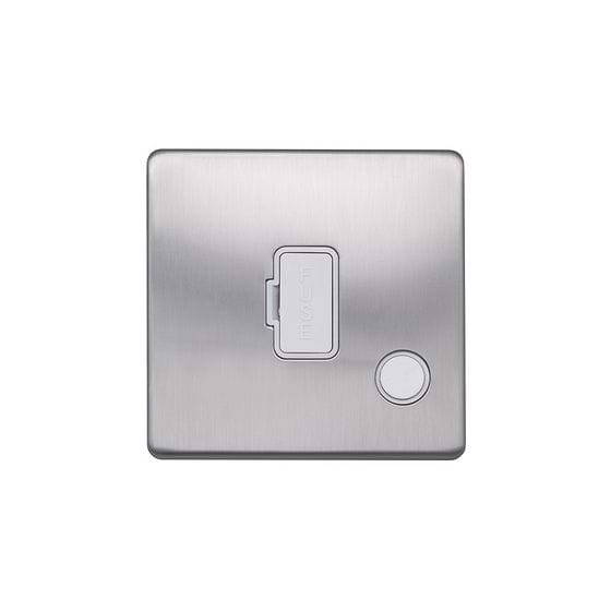 Lieber Brushed Chrome 13A Unswitched Fused Connection Unit (FCU) Flex Outlet - White Insert Screwless