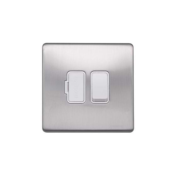Lieber Brushed Chrome 13A Switched Fused Spur (FCU) - White Insert Screwless