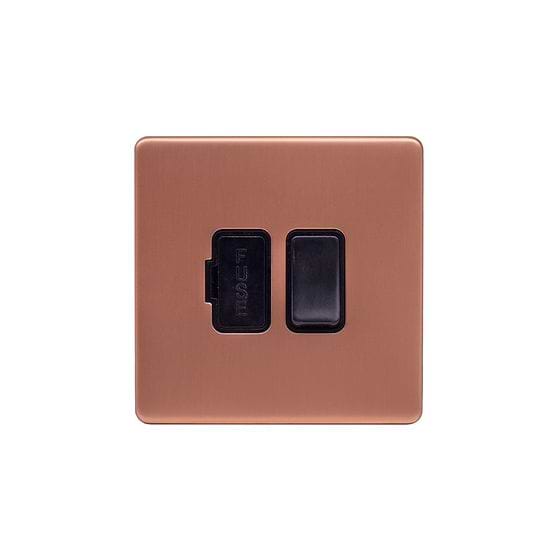 Lieber Brushed Copper 13A Switched Fused Spur (FCU) - Black Insert Screwless