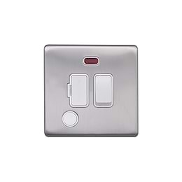 Lieber Brushed Chrome 13A Switched Fused Connection Unit (FCU)&Flex Outlet/Neon-White Insert Screwless