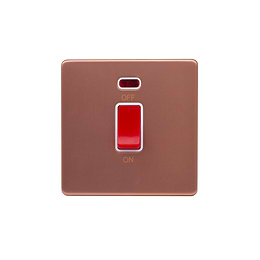 Lieber Brushed Copper 45A 1 Gang Double Pole Switch, Single Plate - White Insert Screwless