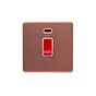 Lieber Brushed Copper 45A 1 Gang Double Pole Switch, Single Plate - White Insert Screwless