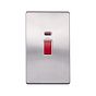 Lieber Brushed Chrome 45A 1 Gang Double Pole Switch & Neon, Large Plate - White Insert Screwless
