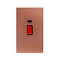 Lieber Brushed Copper 45A 1 Gang Double Pole Switch & Neon, Large Plate - Black Insert Screwless